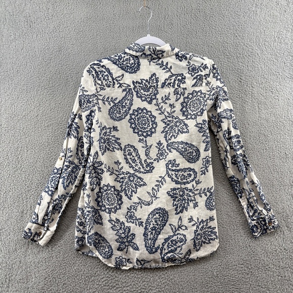 Charter Club Weekend Linen Button Down Shirt Blue Paisley Floral Medium - Picture 5 of 15